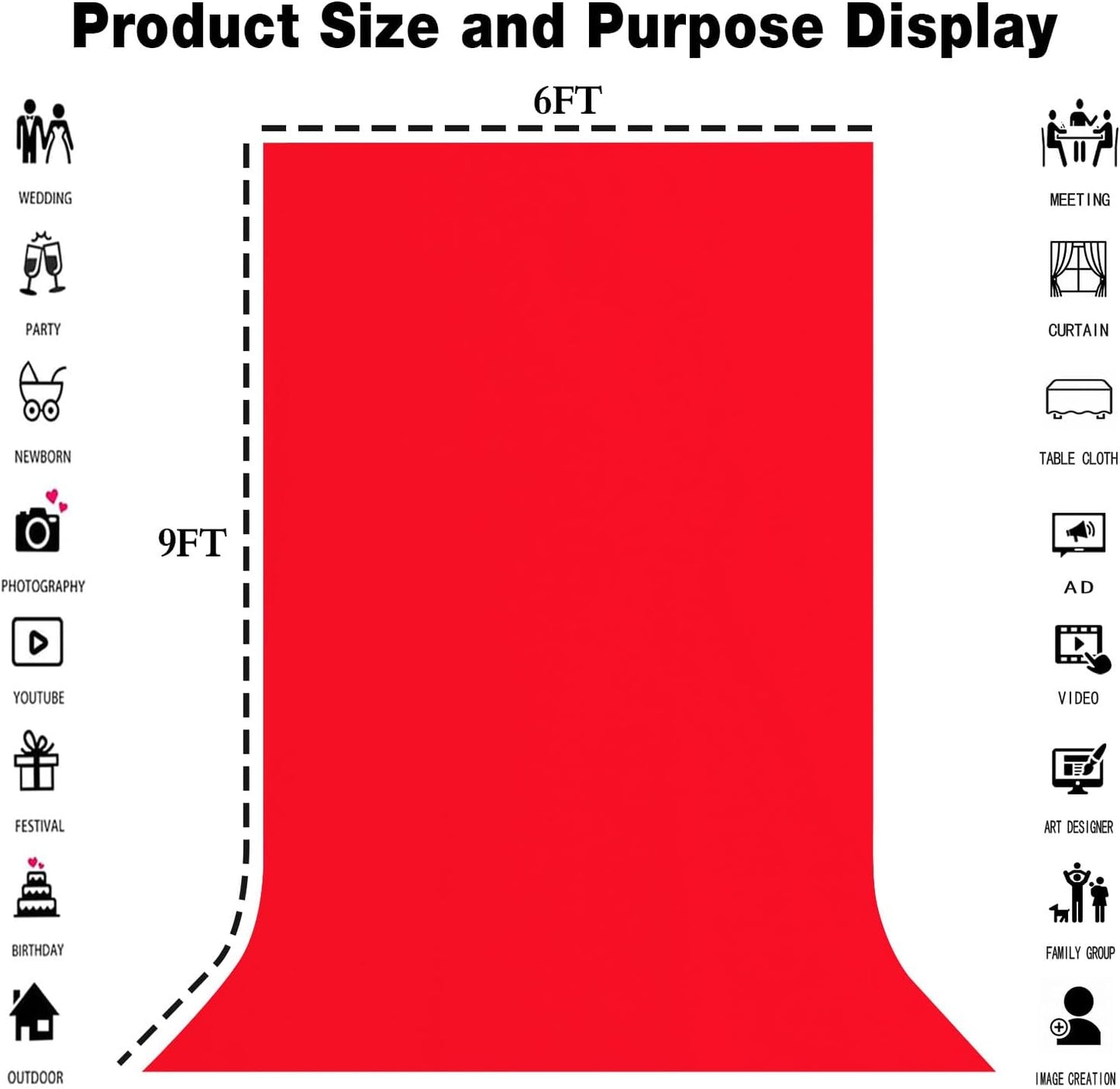 6x9FT Solid Red Screen Backdrop Background for Photography, Photo Backdrop Photoshoot Props