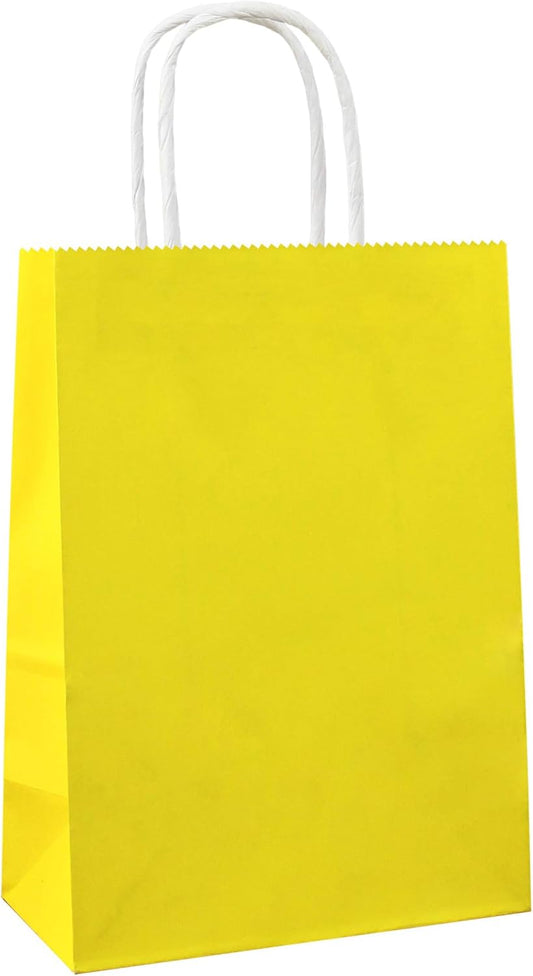 25 PCS Small Gift Bags Yellow Kraft Paper Bags with Handles for Party Favor (8.2 x 6 x 3.1 In)