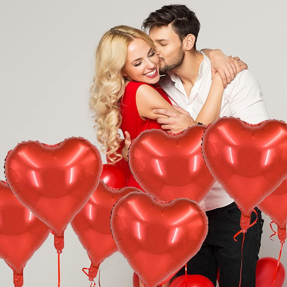 BEISHIDA 30 Red Heart Foil Balloons, 18 Inch, Perfect for Birthday, Wedding, Engagement, Valentine's Day, Unisex-Adults