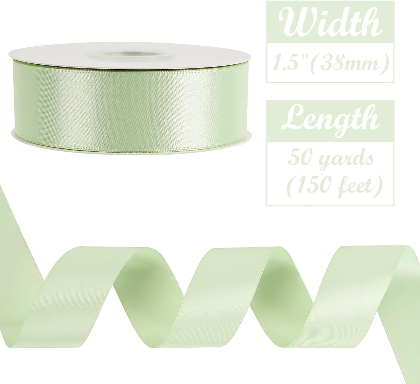 HUIHUANG Seafoam Green Satin Ribbon 1-1/2 inch x 50 Yards Pastel Green Silk Satin Ribbon for Gift Wrapping, Bows, Flower Bouquet, Eternal Roses, Crafts, Wedding Holiday Party Decor