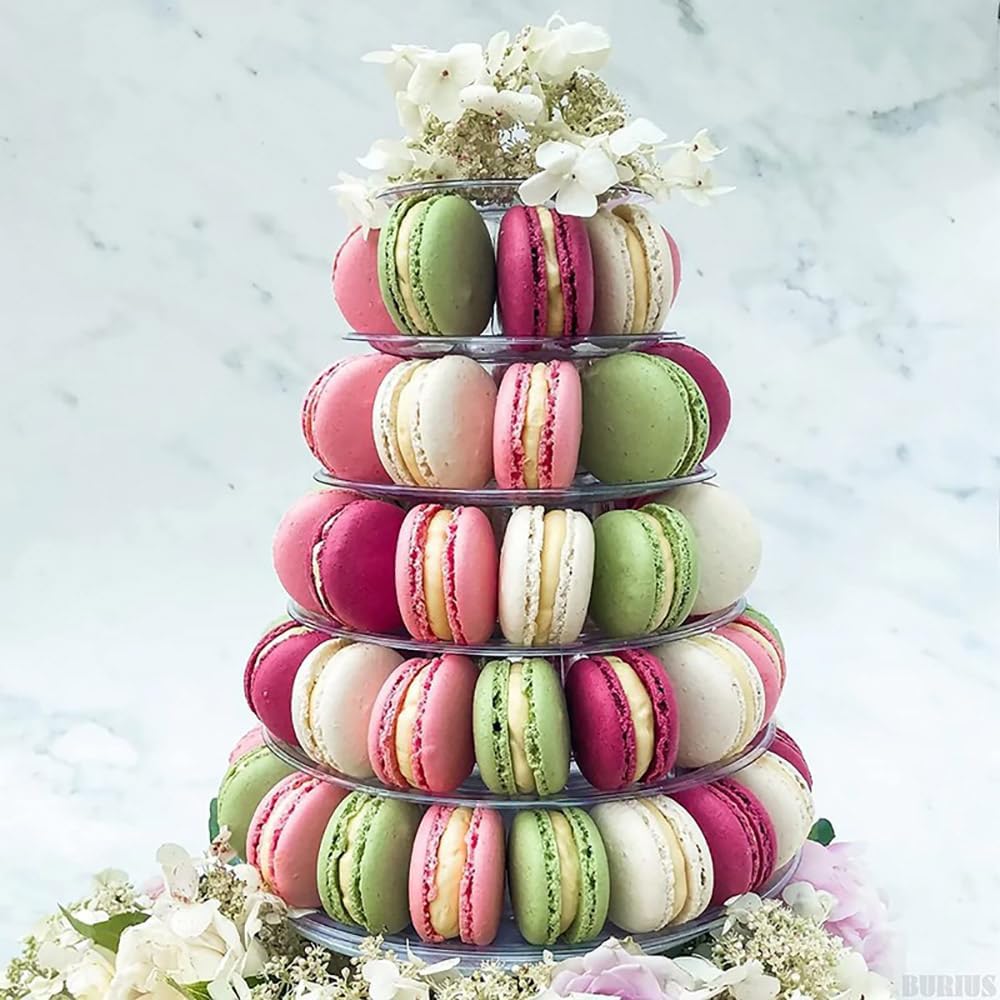 Macaron Tower Stand for Wedding Birthday Party, 4" - 13" Transparent Plastic Round Macaron Tower Display Stand Cupcake Cake Holder for Baby Shower Party Decor (8-Tiers)