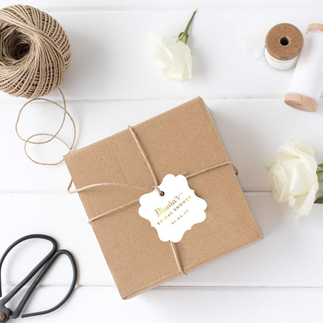 Andaz Press Personalized Fancy Frame Square Wedding Gift Tags, Metallic Gold Ink, Bridal Shower, 24-Pack, Custom Made Any Name, Not Gold Foil