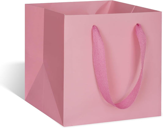 ADIDO EVA Pink Square Gift Bags Medium Size Square Bottom Paper Bags with Handles for Party Favor, Shopping Bag (10x10x10 In, 10 CT)