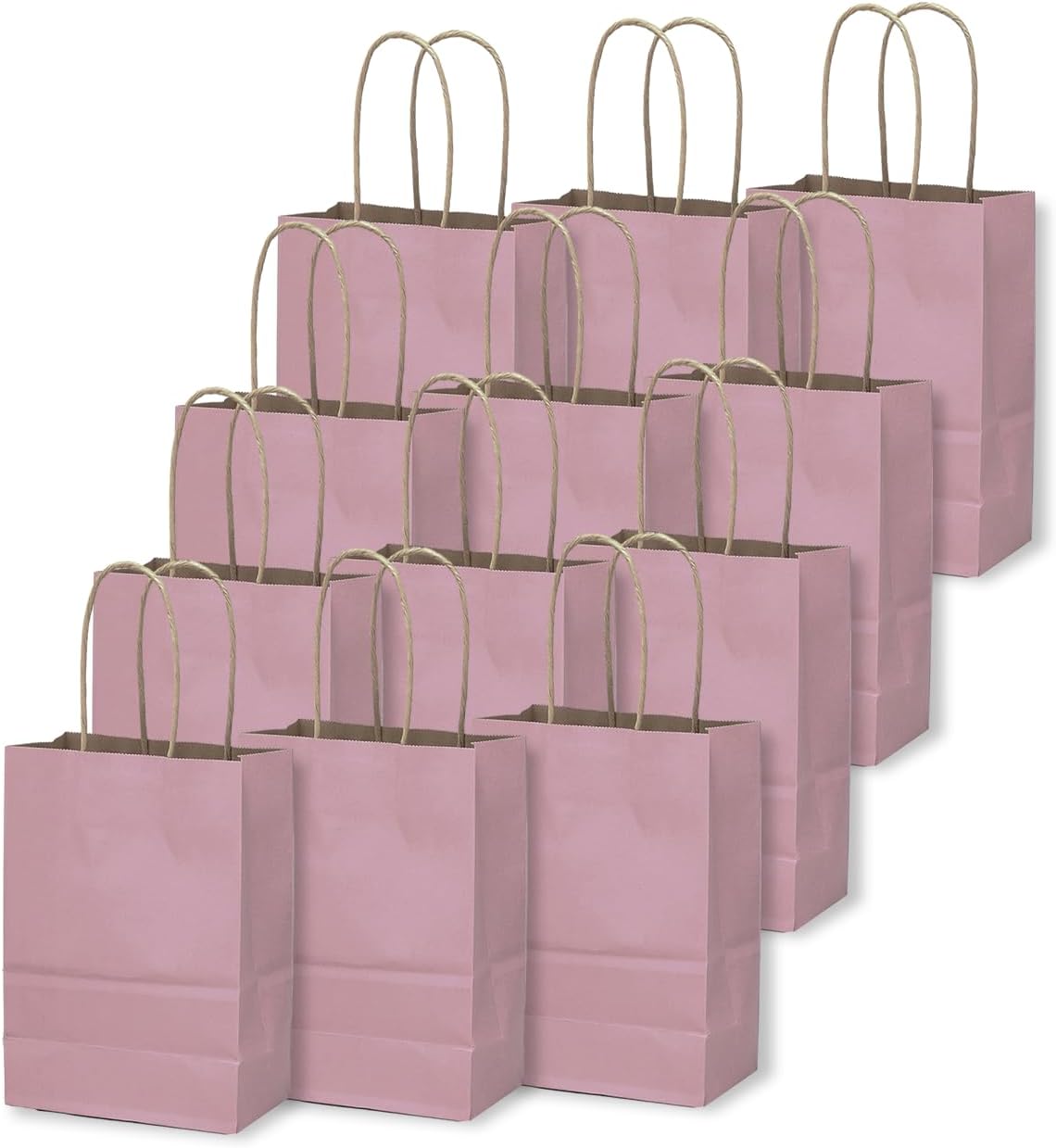 qiqee 24 Pcs Pink Purple Mini Paper Gift Bags with Handles 6"x4.5"x2.5" Small Brown Kraft Party Favor Bags Multiple Uses (Mini size)