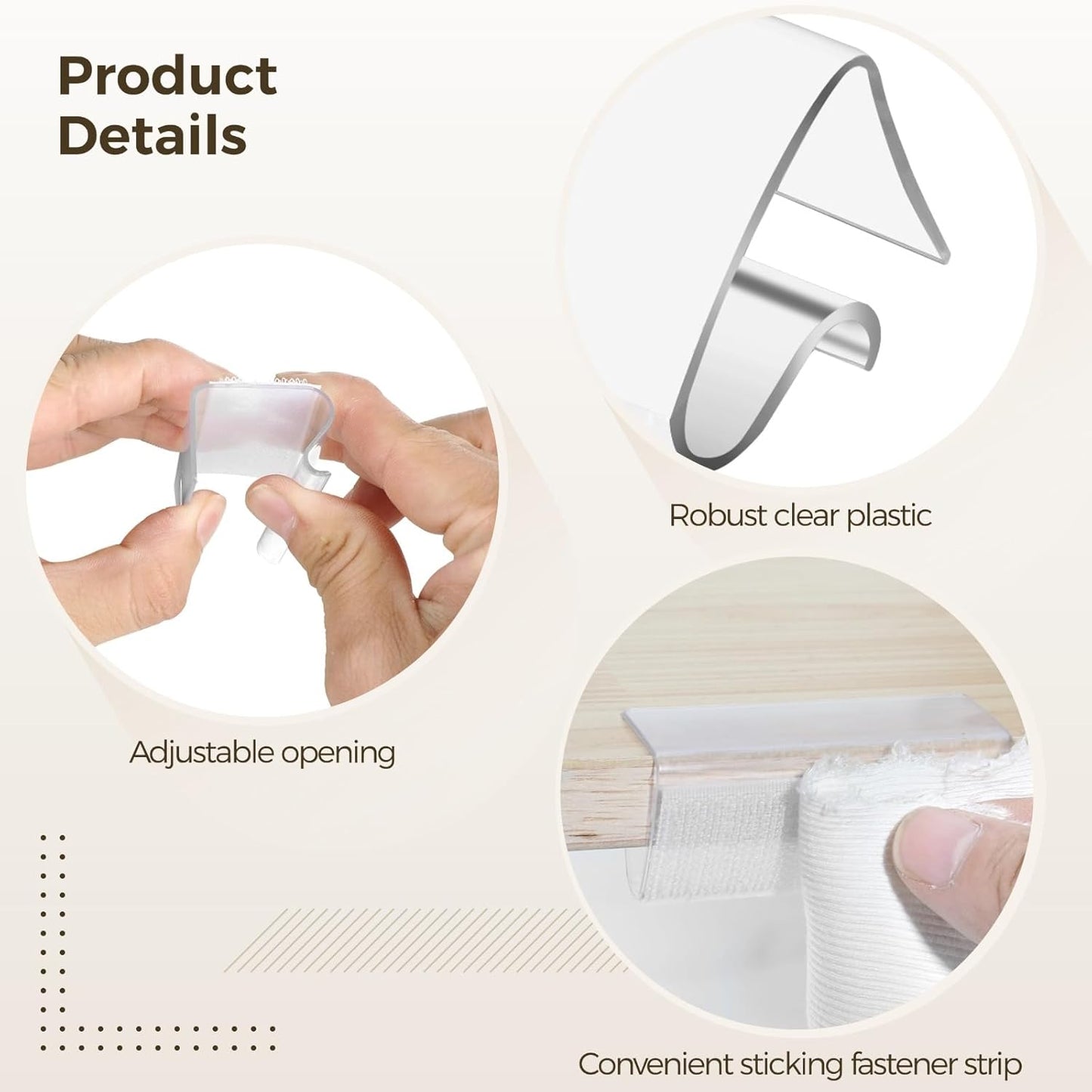 72 Pcs Table Skirting Clips, Table Skirt Clips with Sticking Fastener Strips, EC Model Tablecloth Clips for 3/4"-1" Table, Table Cover Clamps for Indoor Outdoor Events