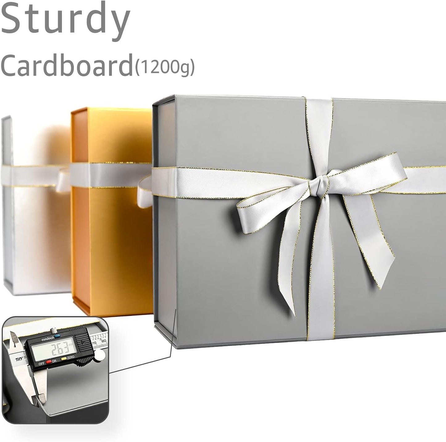 LIFELUM Large Gift Box,13.85 x 8.35 x 4.45 inch Grey Gift Box Set of 5 with Magnetic Lid for Presents with Ribbon,Card,Shredded Paper Filler Gift for Mom Valentine's Day,Christmas Presents