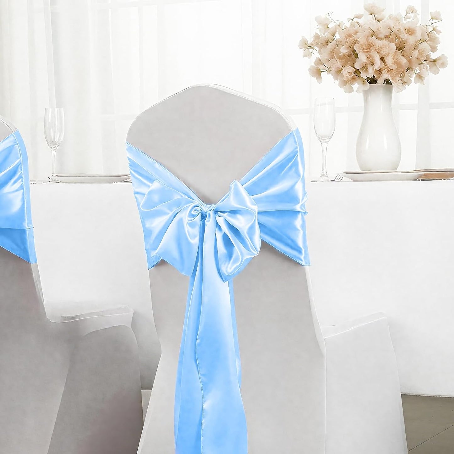 SHEJIZE 2 Pack Light Blue Satin Table Runner 12x108 Inches Long, Bright Silky Smooth Satin Table Runner Table Decor for Wedding Banquet Christmas Prom Event Birthday Party