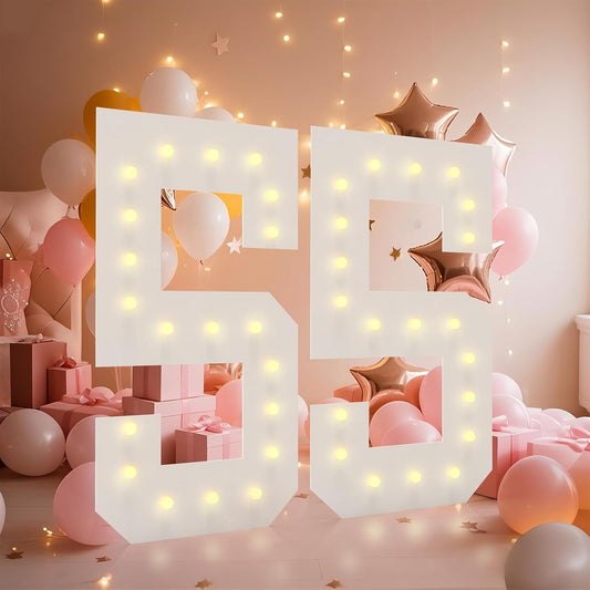 LOBOOM 4FT Light Up Numbers, Marquee Numbers 4 Feet Tall Giant Number 55 Mosaic Big Number Sign for 55th Birthday Party Backdrop Anniversary Decorations, Pre-Cut Large Frame