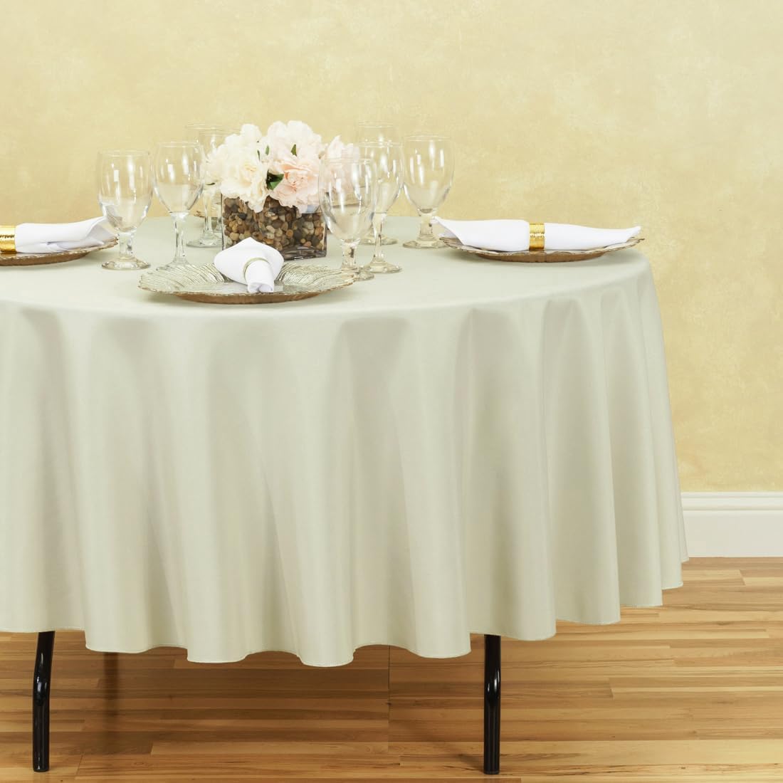 LTC LINENS 2 Pack 90 Inch Round Tablecloth Beige - Wrinkle Resistant Table Cloth for Round Table -Washable Polyester Fabric Table Cover for Wedding, Party