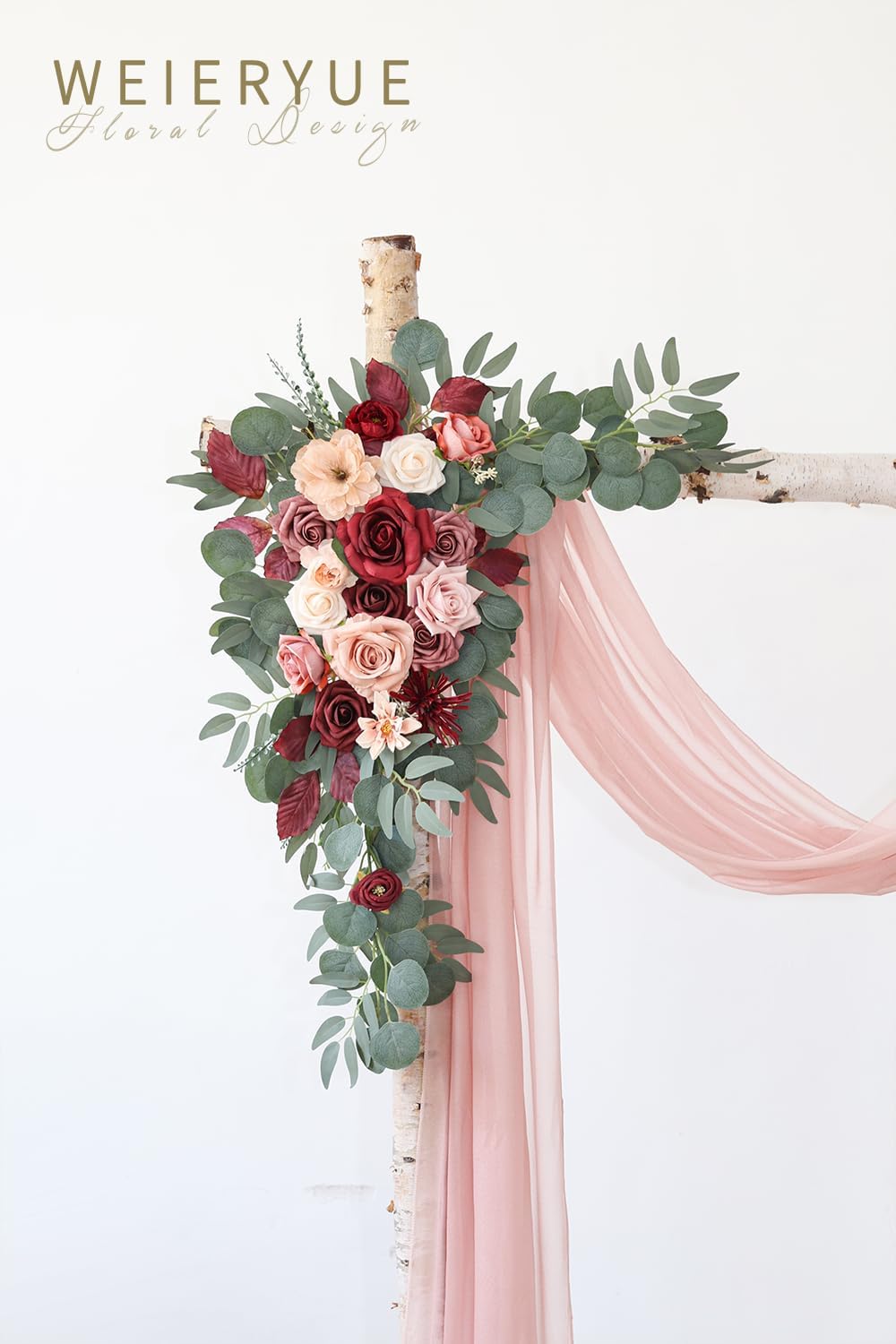 Artificial Wedding Arch Flowers Kit(Pack of 3),2Pcs Artificial Flower Arch Decor,1Pcs Sheer Drape for Wedding Ceremony Arbor for WeddingCeremony (Cream red)