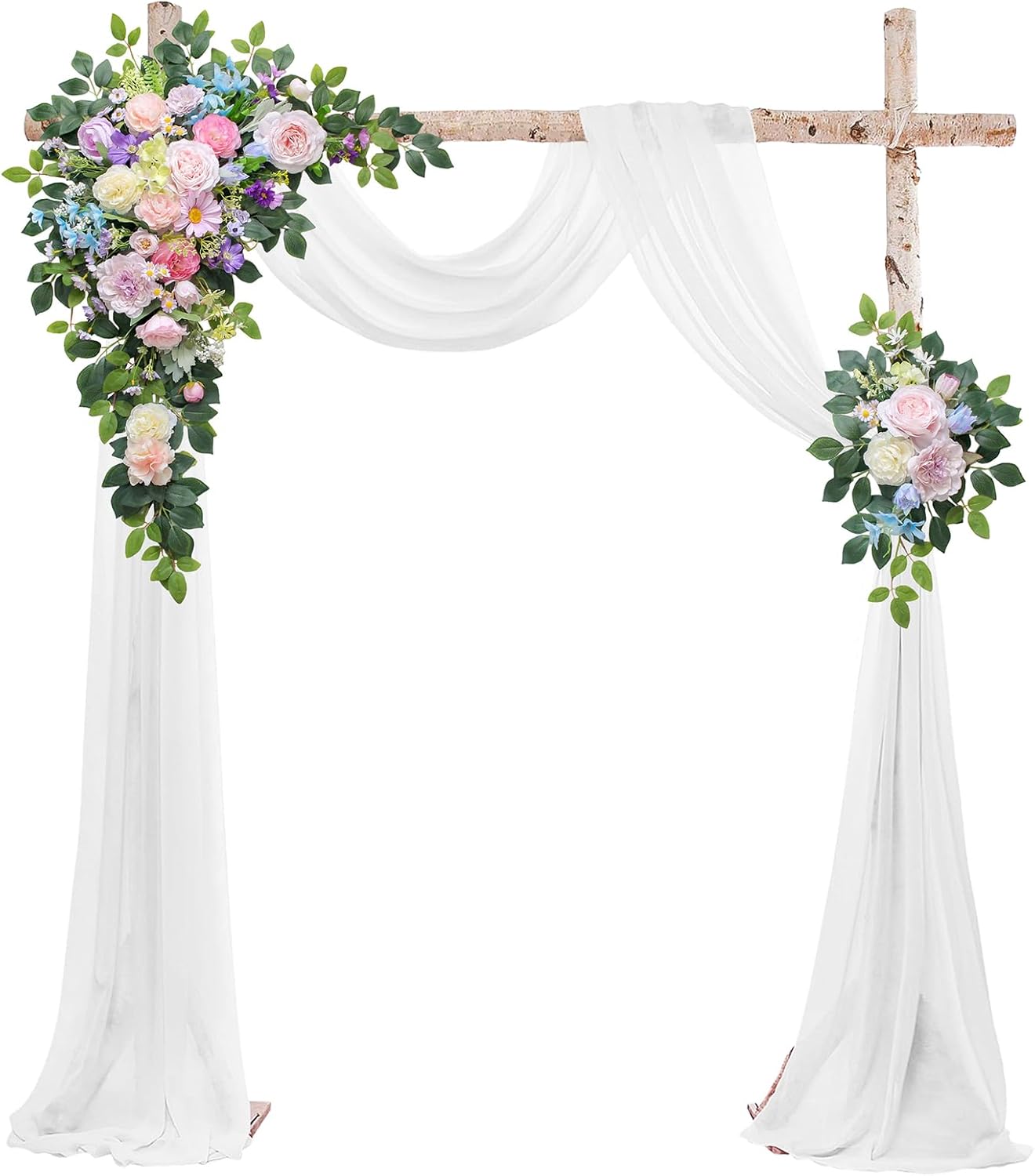 Wedding Arch Flowers Kit,Artificial Flower Arch Decor (Set of 3),2pcs Artificial Flower Arrangement with 1pc Sheer Drape for Wedding Decor Reception Backdrop Floral Decorations (Bluish Pink)