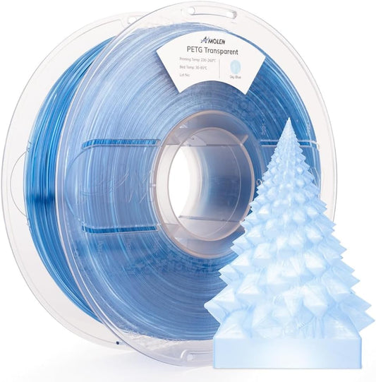 AMOLEN Rapid PETG Transparent 3D Printer Filament 1.75mm +/-0.02mm,Transcucent petg 500mm/s High Speed Strong Toughness Sky Blue 1KG/2.2lb