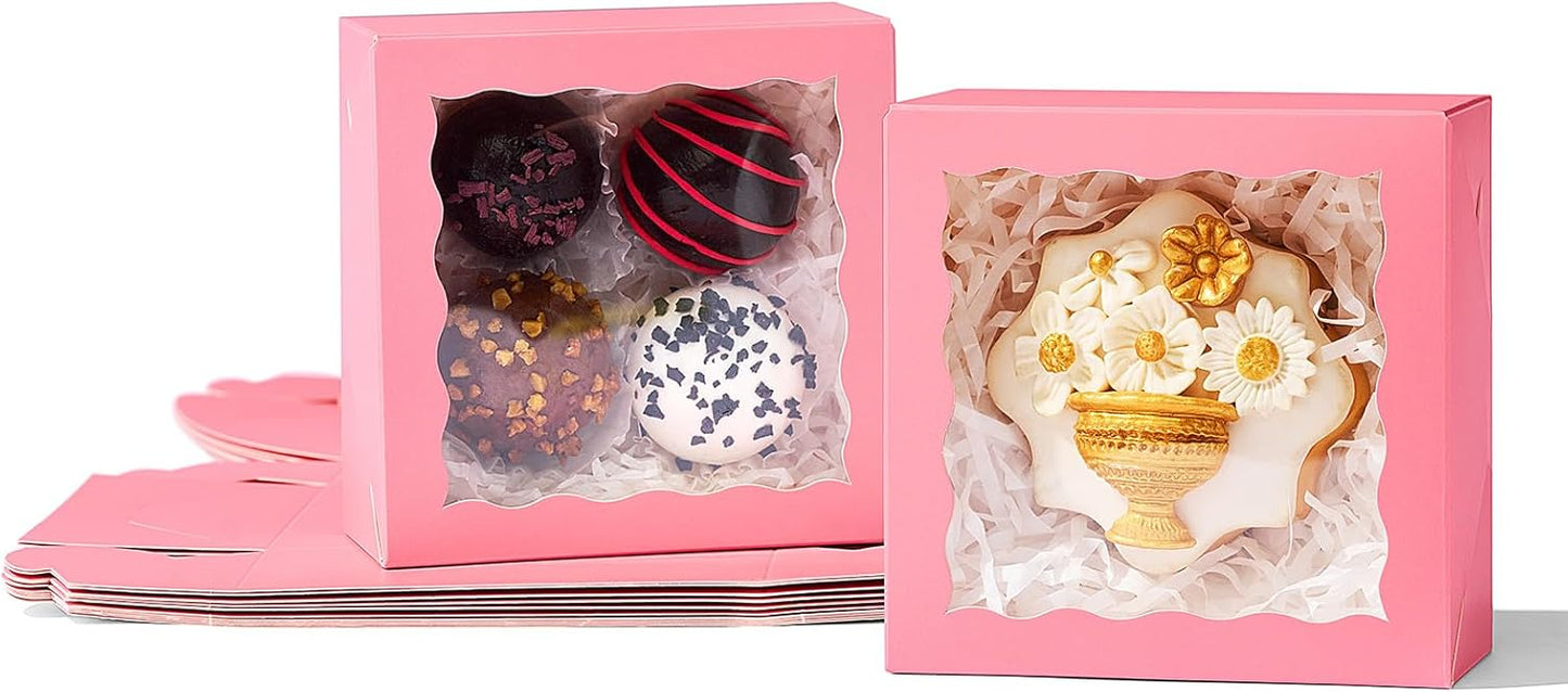 100-Pack 4x4x2 Pink Bakery Boxes - Treat/Cookie/Truffle Boxes for Mini Cakes, Pies & Cinnamon Rolls - Wedding Party Favor Packaging