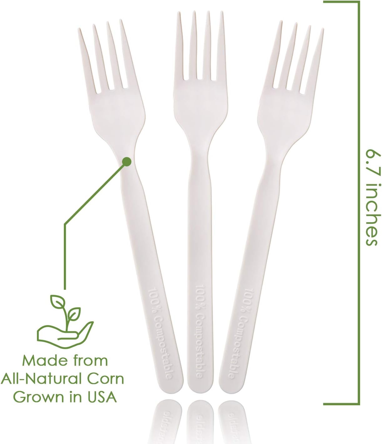 100% Compostable Forks - 140 Large Disposable Utensils (7 in.) Eco Friendly Durable and Heat Resistant Alternative to Plastic Forks with Convenient Tray by Ecovita