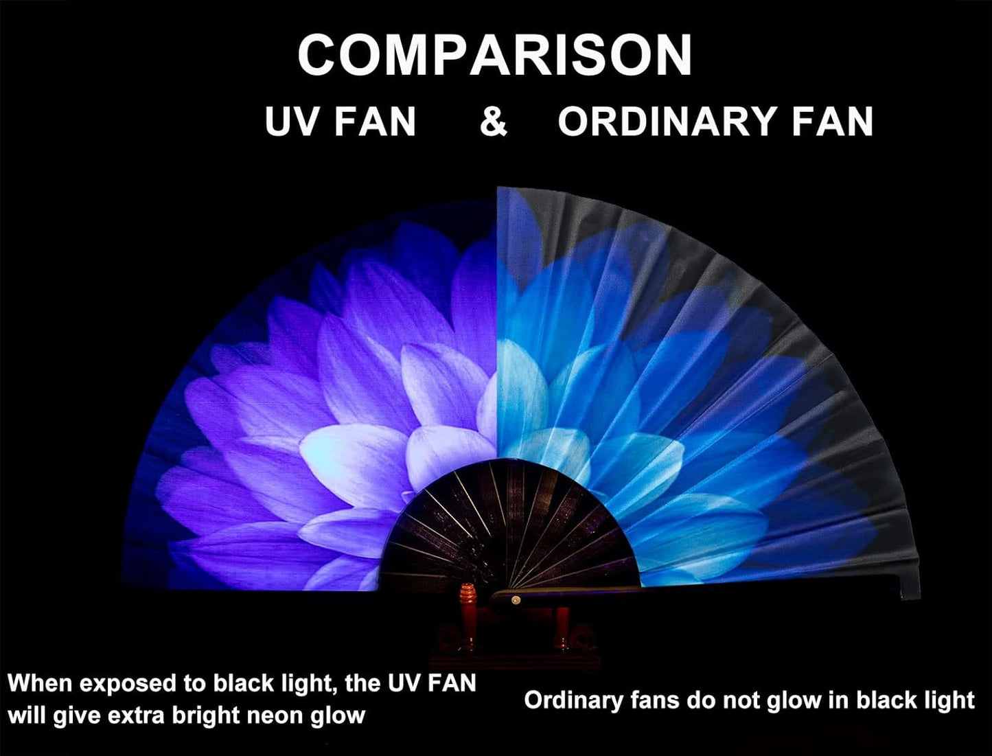 Amajiji Rave Folding Hand Fan Popping Fans for Line Dancing, Large Clacking Fans Clap Fan for Boots On The Ground Dance,Party,Decoration,Festival (Blue Flower)