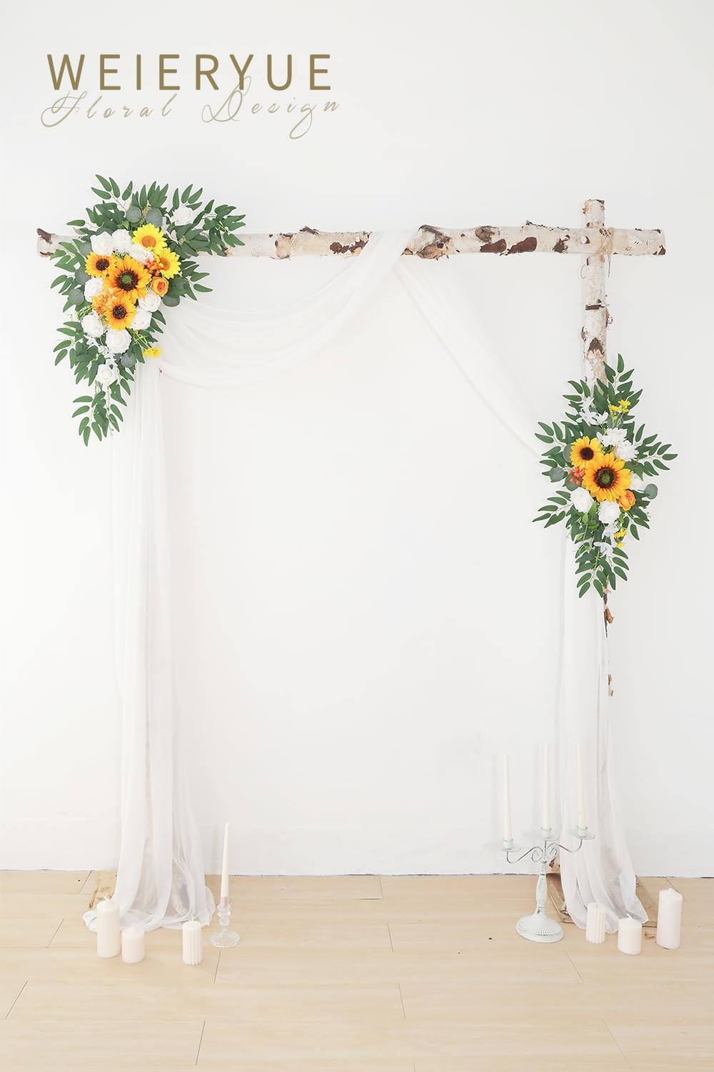 Artificial Wedding Arch Flowers Kit(Pack of 3),2Pcs Artificial Flower Arch Decor,1Pcs Sheer Drape for Wedding Ceremony Arbor for WeddingCeremony (Sunflower Wedding)