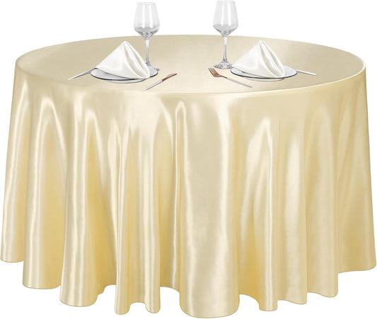 Ruisita 120 Inches Round Satin Tablecloths Champagne Overlay Round Satin Table Cover Bright Silk Tablecloth Smooth Fabric Tablecloth for Wedding Banquet Table Decoration