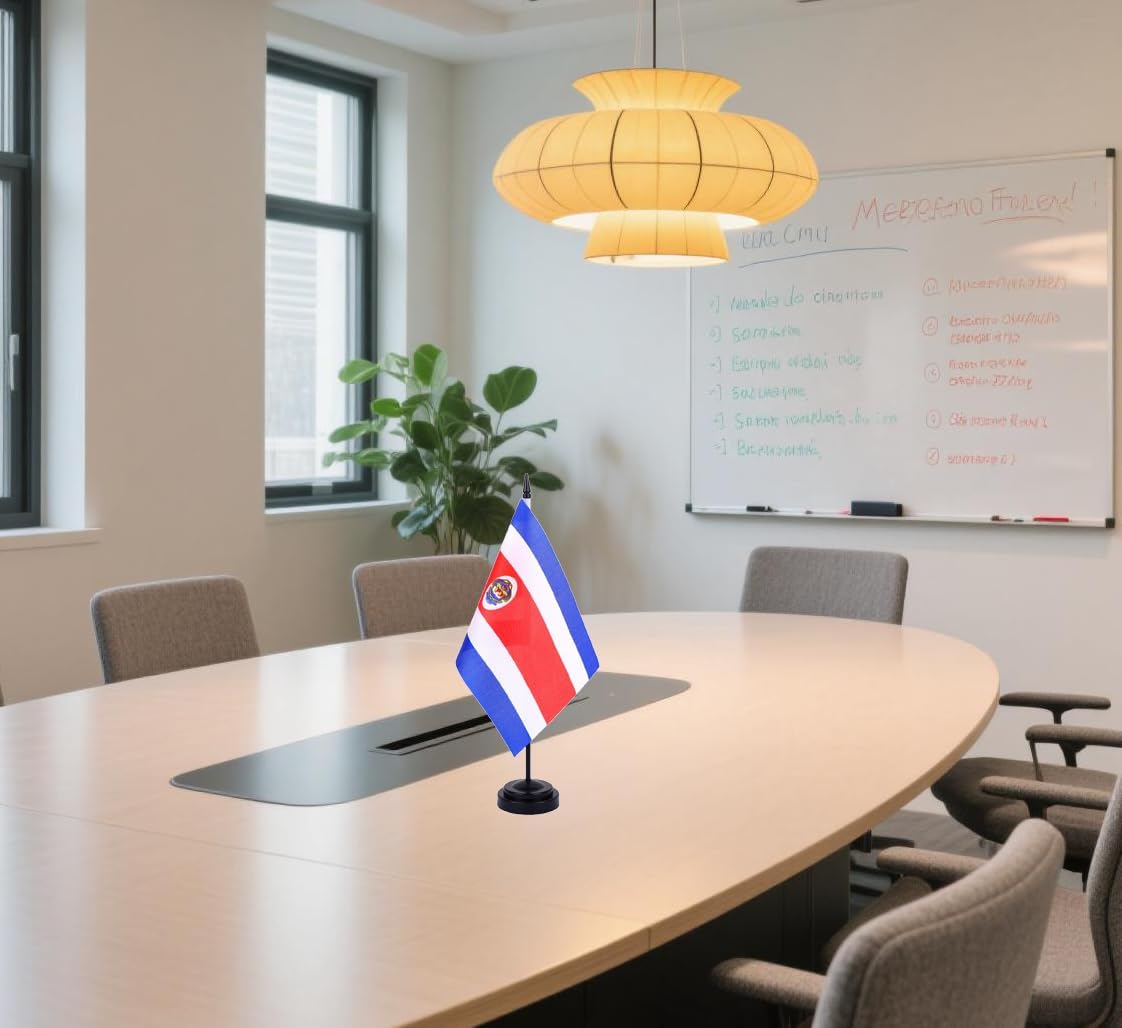 Costa Rica Desk Flag 12" Solid Pole Deluxe Set Costa Rican Flags Banner Mini Small Costa Rica Office Table Flags with Black Stand Base Desktop Decorations(2Pack)