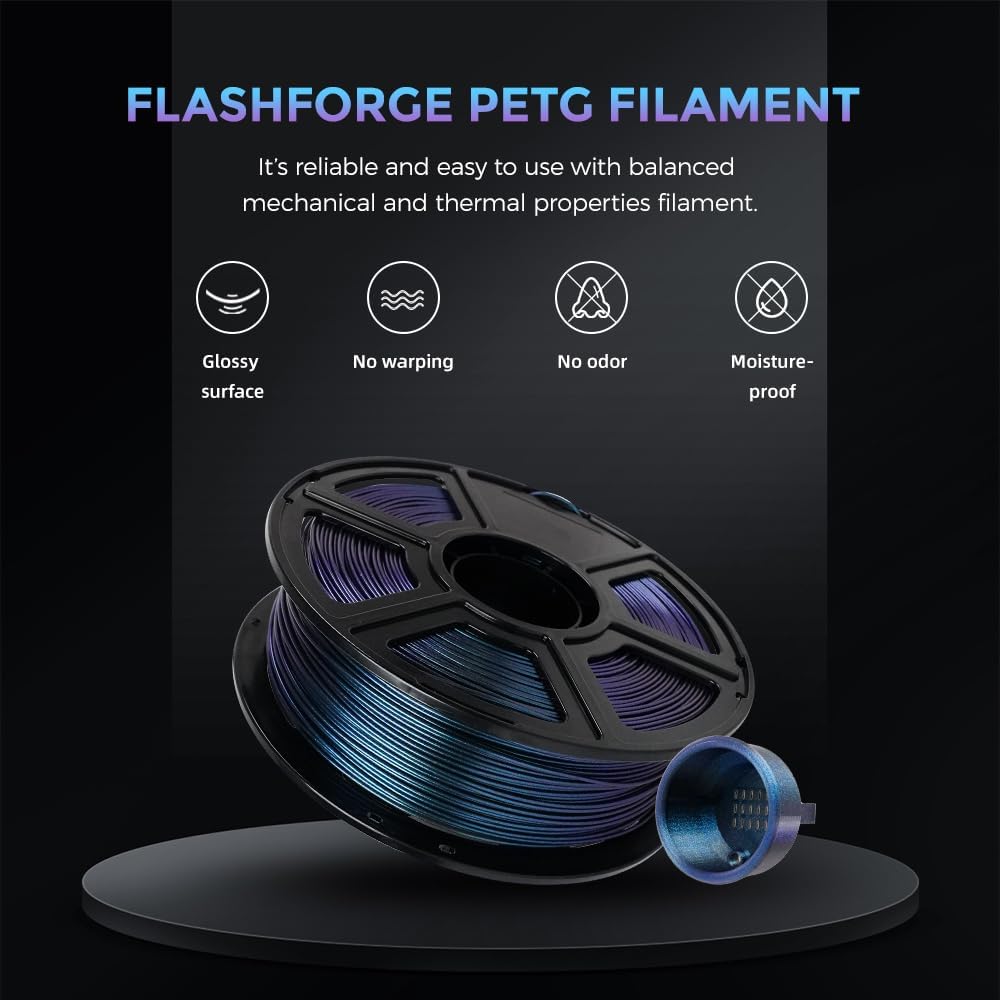 FLASHFORGE PETG Filament 1.75mm, Chameleon Color Shift 3D Printer Filament, Changes Color with Light and Angles, 1KG Spool (2.2lbs), Dimensional Accuracy±0.02 mm, Premium PETG Filament(Burnt Titanium)