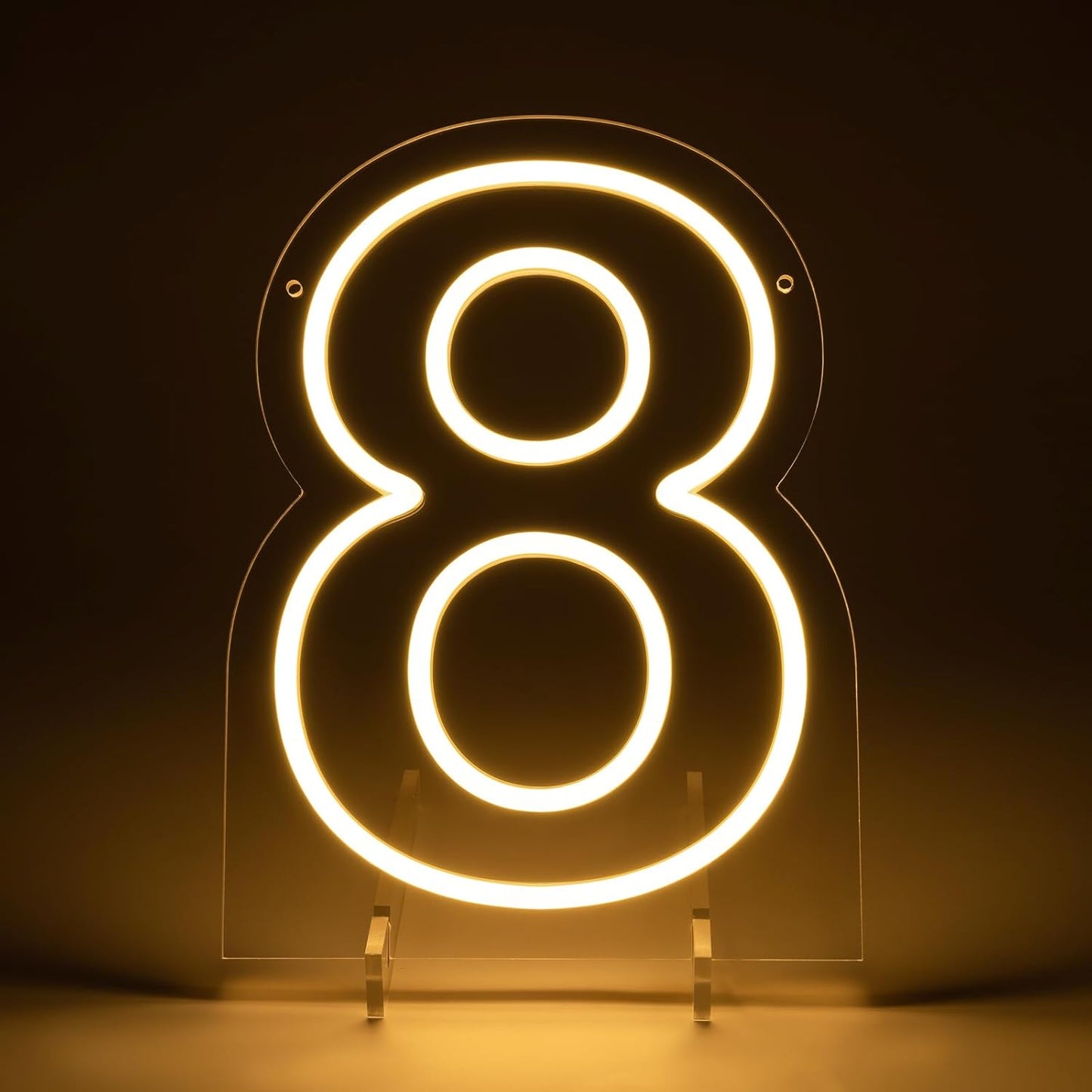 Number 8 LED Neon Sign Backdrop Birthday Party Decoration, 11.3" Height Warm White Marquee Number Eight Light Up Sign for Wedding Anniversary Window Wall Table, Indoor Battery Operated or USB