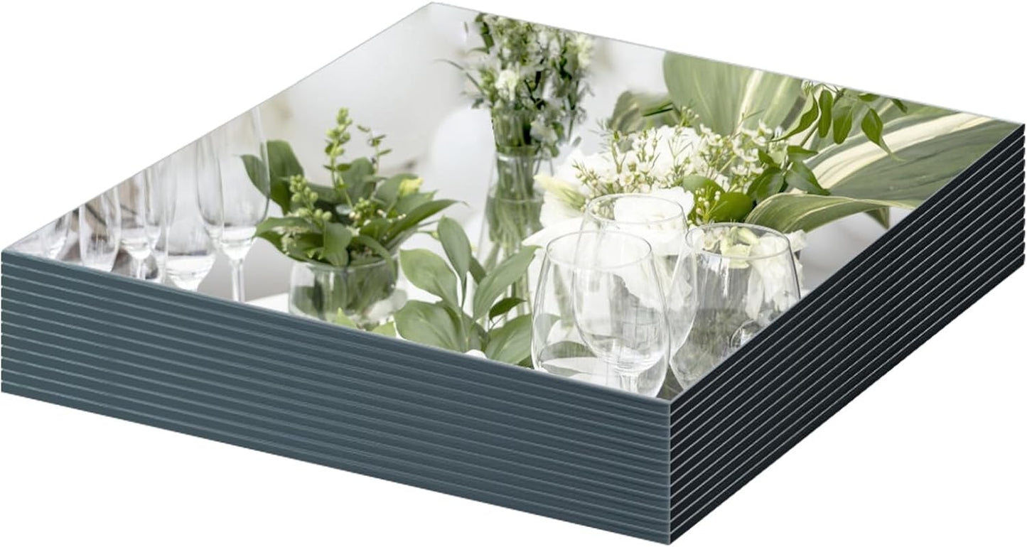12" Square Mirror Centerpieces, Set of 12 Mirrors for Centerpieces, 2mm Glass Mirror Plates, Mirror Tray, for Wedding Table, Party Decorations, Candle Plate Set, Craft, Christmas Decorations