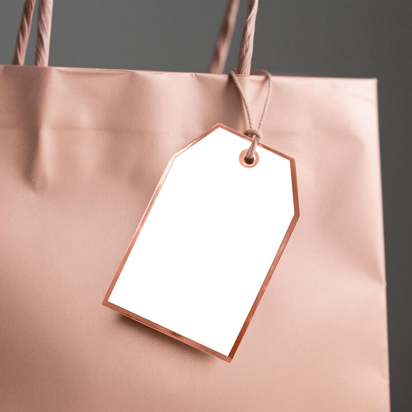 100Pcs Blank Gift Tags with String Attached Foil Rose Gold Frame Large White Paper Gift Tags Presents with 65 Ft Jute Twine for Birthday Wedding Baby Shower Graduation Gift Wrap Tag