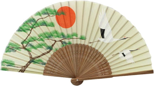Terra Distribution Folding Fan [Japan Import] Hand Fans for Women Foldable, Japanese Fan, Unique Design, Handmade Bamboo, Silk Fan, 8.6" (22cm), Abanicos de Mano (347 (Crane, Pine Tree))