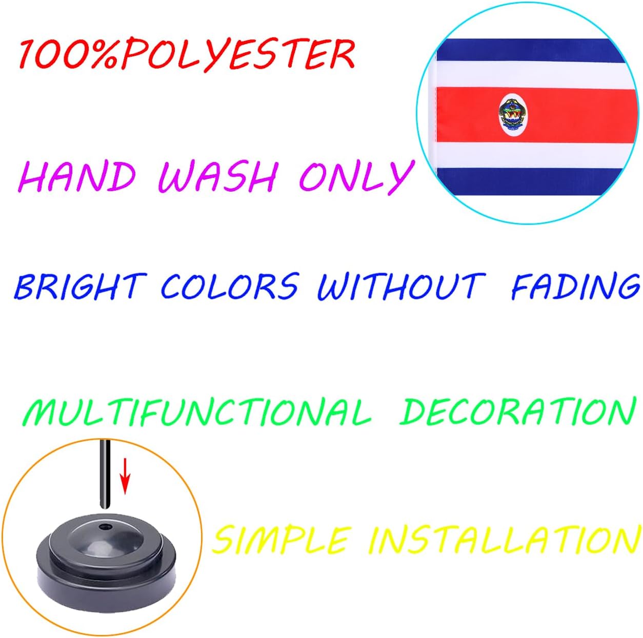WXTWK 2 Pack Costa Rica Flag Costa Rica Deluxe Desk Flag Set - Mini Small Costa Rica Table Office Flags with Black 12" Solid Pole Stand Base Classroom Meeting Desktop Decorations