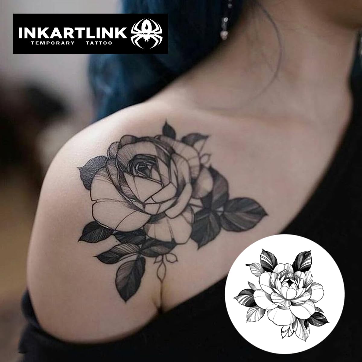 INKARTLINK Tattoo Tech, 2 Sheets Extra Large Semi Permanent Tattoo, Adult Art Design Temporary Tattoos, Lasts 1-2 Weeks, Waterproof, Realistic Look, No Adhesive, No Reflection (Butterfly and Dream)