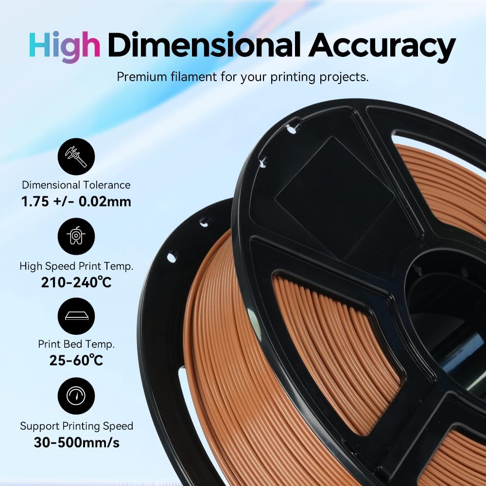 FLASHFORGE Rapid PLA Filament 1.75mm, High Flow Speedy 3D Printer Filament, Experience Exceptional Performance with 500mm/s High-Speed Printing, Neatly Wound & Top-Notch Filament (Light Brown)
