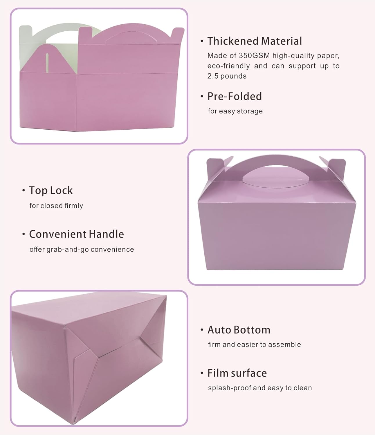 30-Pack Lavender Mist Gable Treat Boxes with Handles, 6" Pop-Up Party Favor Gift Boxes for Birthday,Wedding,Baby Shower, Eco-Friendly Candy, Cookie, Goodie Bags for Kids, Bachelorette Decor