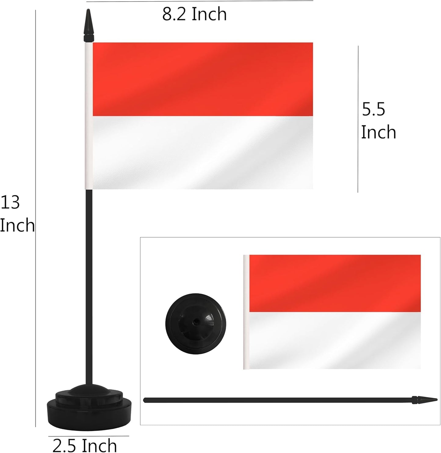 12 Pack Indonesia Desk Flags, Indonesian Desktop Flag, Small Miniature Office Flags with 12" Black Pole and Black Base, Offices, Classroom, Home, Festival Decoration (Indonesia)