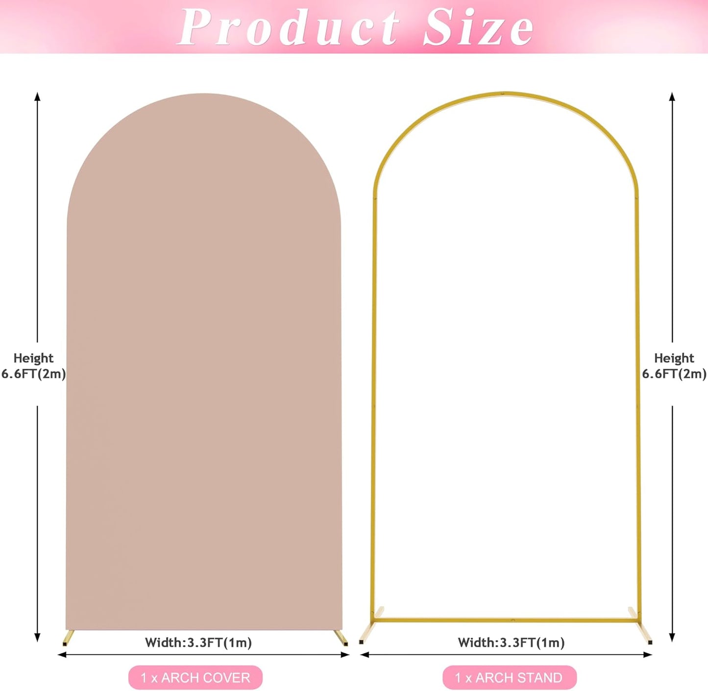 Wokceer 6.6 FT Wedding Arch Stand and Arch Cover, Metal Arch Stand with Arch Stand Cover for Birthday Party Wedding Ceremony Bridal Baby Shower Event Decor