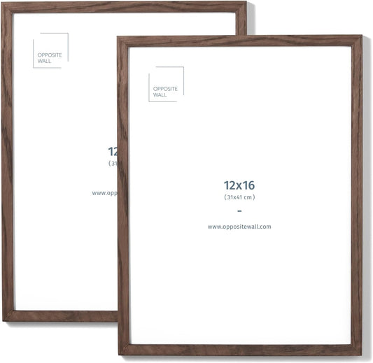 Opposite Wall - 12x16 in - Dark Solid Oak Wood Picture Frame - Lightweight, Versatile & Shatterproof - Wall Hanging Poster or Photo Frame - Wall Decor for Office, Gallery & Home - 2 Pack