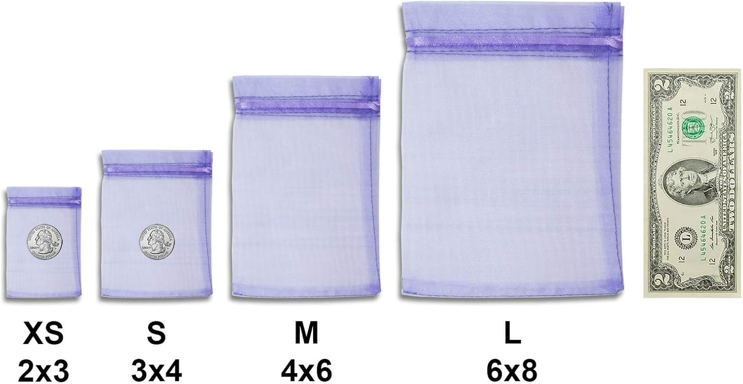 TheDisplayGuys 48-Pack 2" x 2-3/4" Lavender Sheer Organza Gift Bags with Drawstring, Jewelry Candy Treat Wedding Party Favors Mesh Pouch