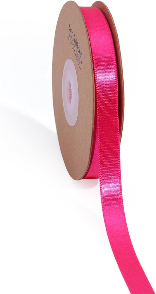 LaRibbons Hot Pink Satin Ribbon 3/8 Inch 25 Yards Luxury Double Faced Hot Pink Ribbon for Gift Wrapping Pink Breast Cancer Ribbons Flower Bouquet Crafts Wedding Party Christmas Decoration