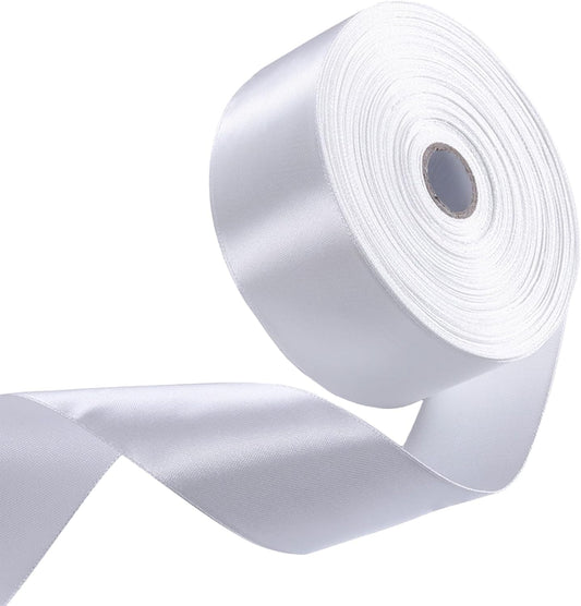 2 Inch White Satin Ribbon 50 Yards Solid Fabric Ribbons for Gift Wrapping, Crafts, Flower Bouquets, Bows Making, Wedding, Party, Holiday and Home Decor