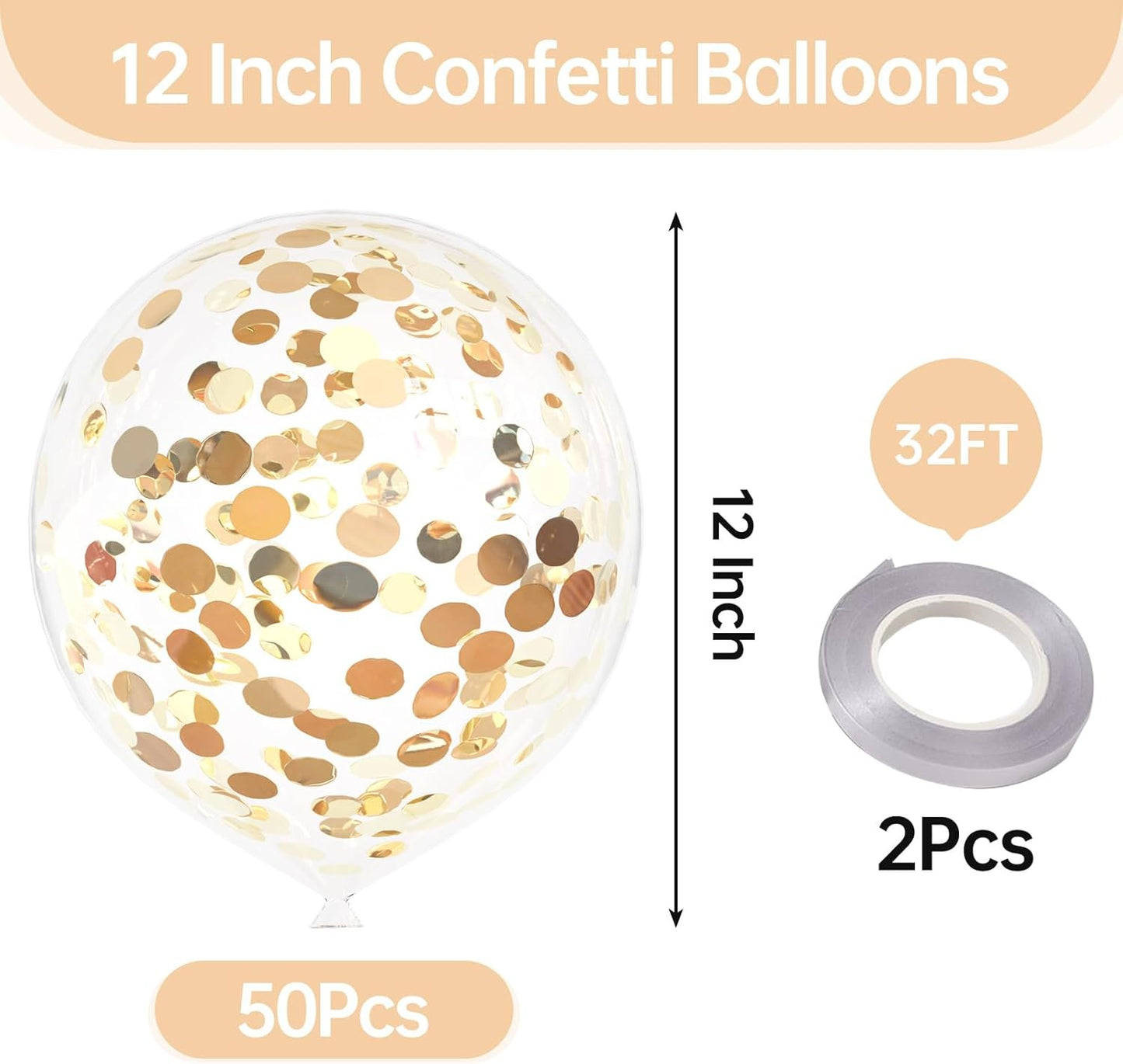 50pcs Light Gold Foil Confetti Balloons,12 inch Latex Balloon with Light Gold Confetti Inside for Birthday Family Party Wedding Party Baby Shower Decoration Supplies
