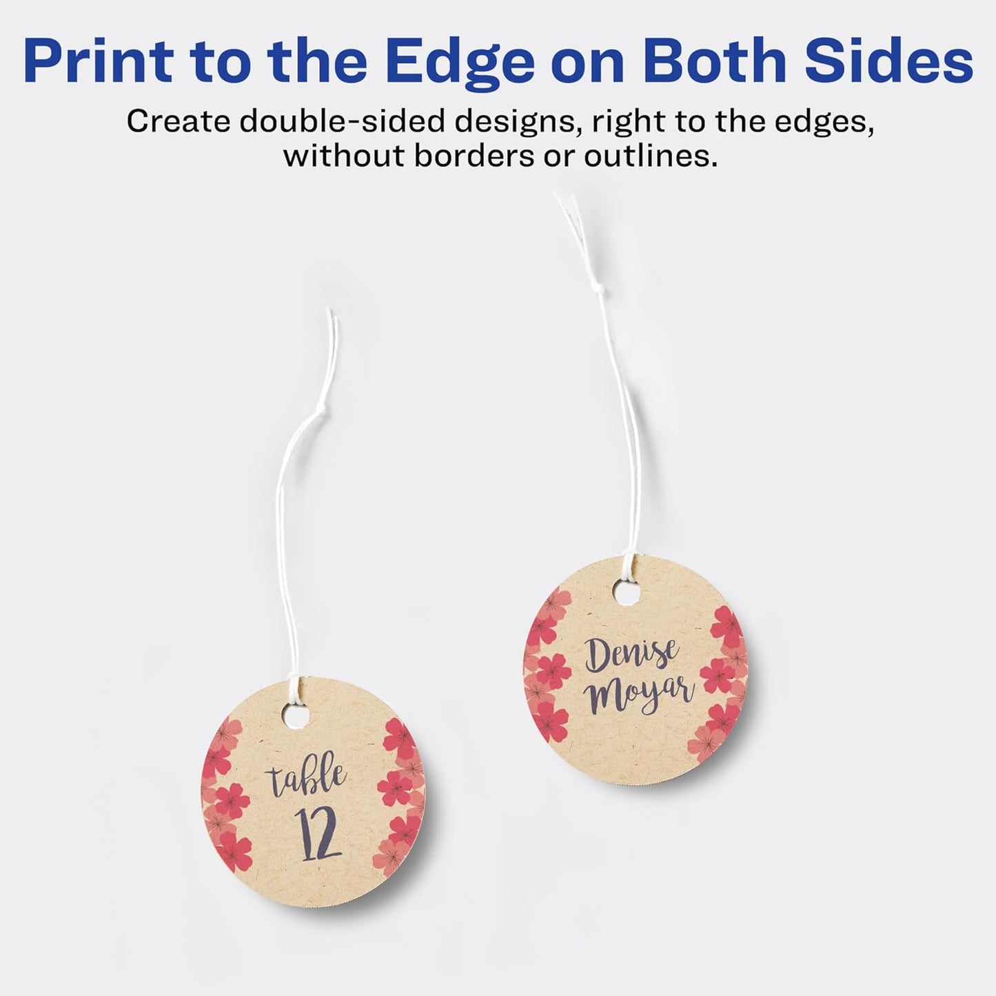 Avery Kraft Brown Round Tags, Sure Feed Technology, 2" Diameter, Printable on Both Sides, Includes Strings, 96 Total (80515)