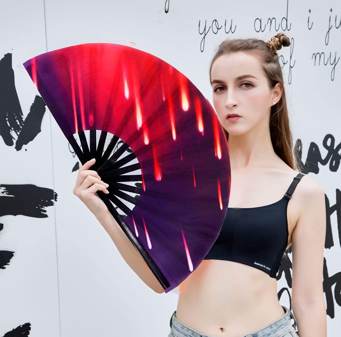 Amajiji Large Folding Hand Rave Fan Popping Fan for Line Dancing Clacking Fans for Boots On The Ground Dance,Party,Decoration,Festival (Meteor Shower)