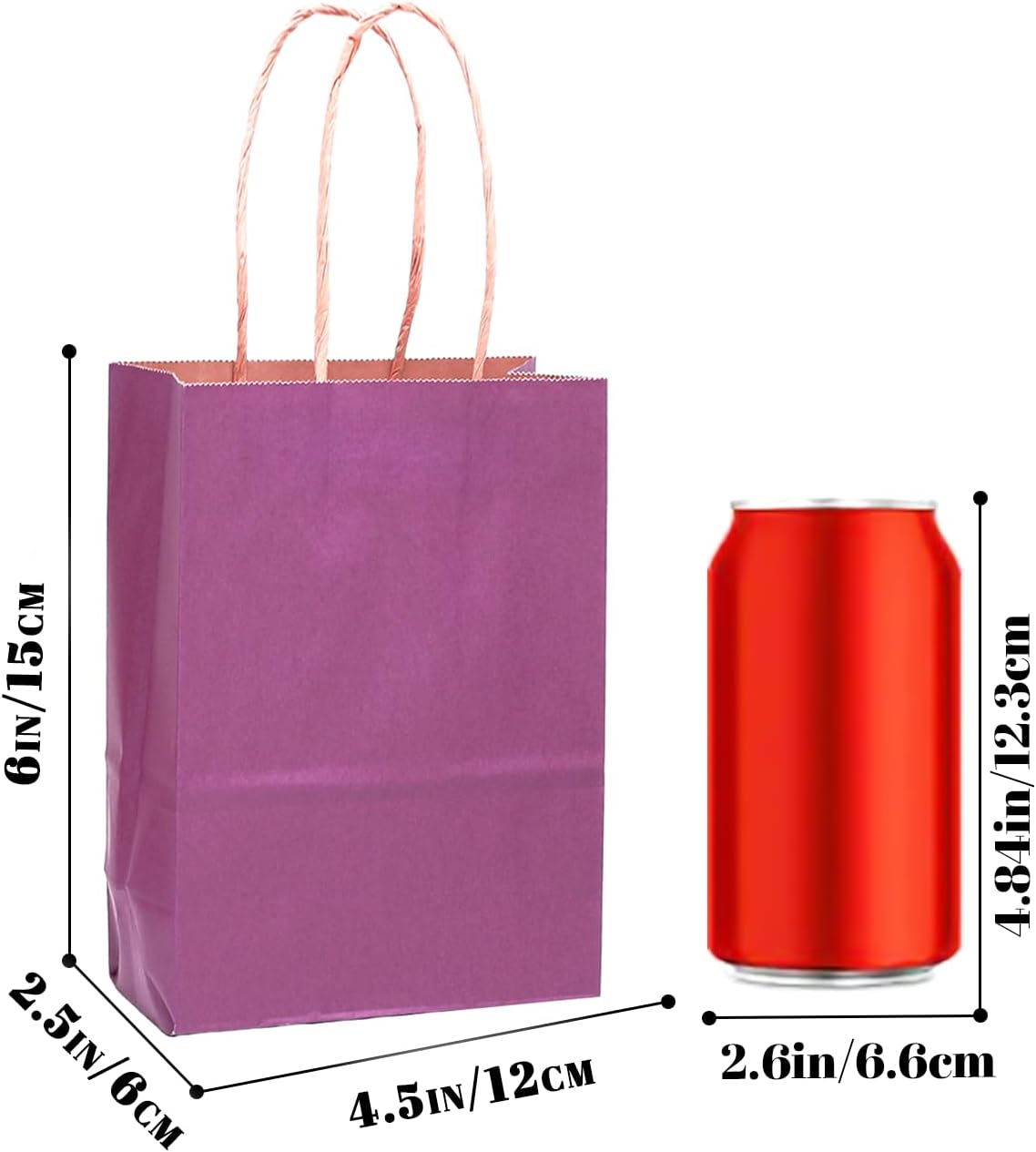 qiqee 24 Pcs Purple Mini Paper Gift Bags 6"x4.5"x2.5" with Handles Small Brown Kraft Party Favor Bags Treat Bags Multiple Uses (Mini size)