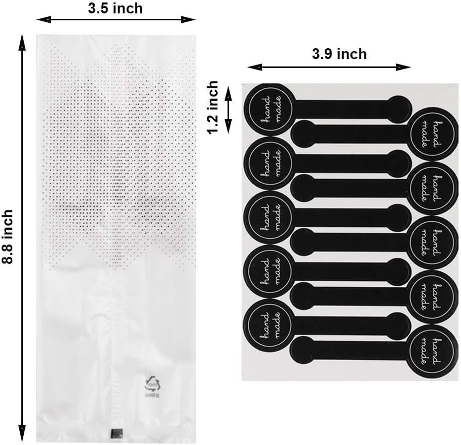 Cookie Bags for Packaging, Searik Translucent Plastic Cellophane Pastry Treat Bags for Party Gift Giving Bakery Bread Candy Chocolate Wrapping Goods with Stickers and Ribbon (3.5 x 8.8 Inches, 80 Pcs)