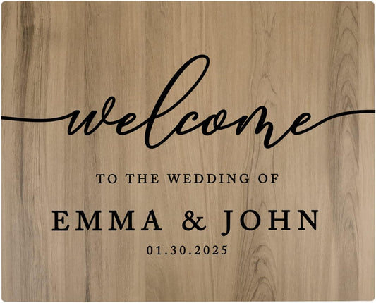 Andaz Press Large Wooden Welcome Sign for Wedding, Rustic Welcome Sign 16" x 20" Custom Names & Date, Woodland Wedding Signage, English Oak MDF Wood Finish Wedding Reception Indoor Outdoor Signs