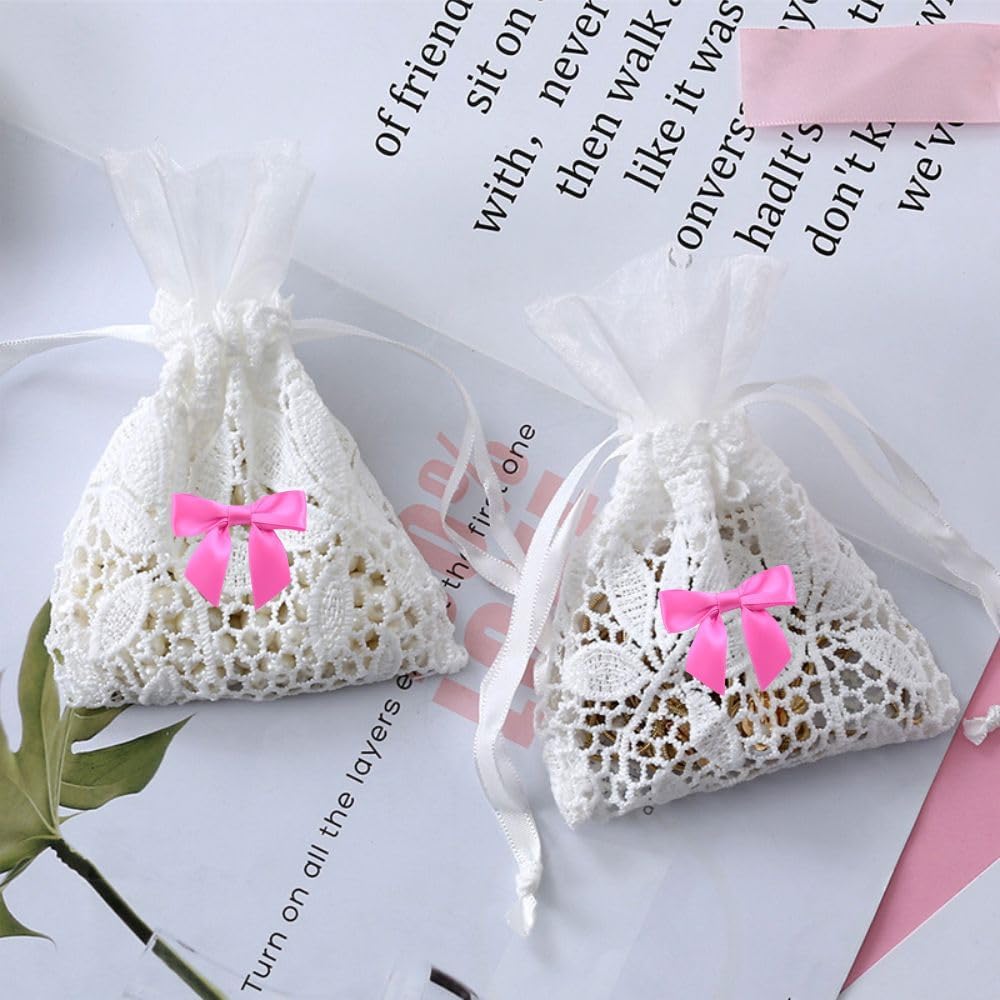 2.5" Hgzgch Pink Satin Ribbon Bow for Gift Wrapping, Premade Bows for Crafts, Cake, Party Favors, Handmade Bows with Double-Sided Tape, Self Adhesive Gift Bows for Presents, Treats, Christmas - 50pcs