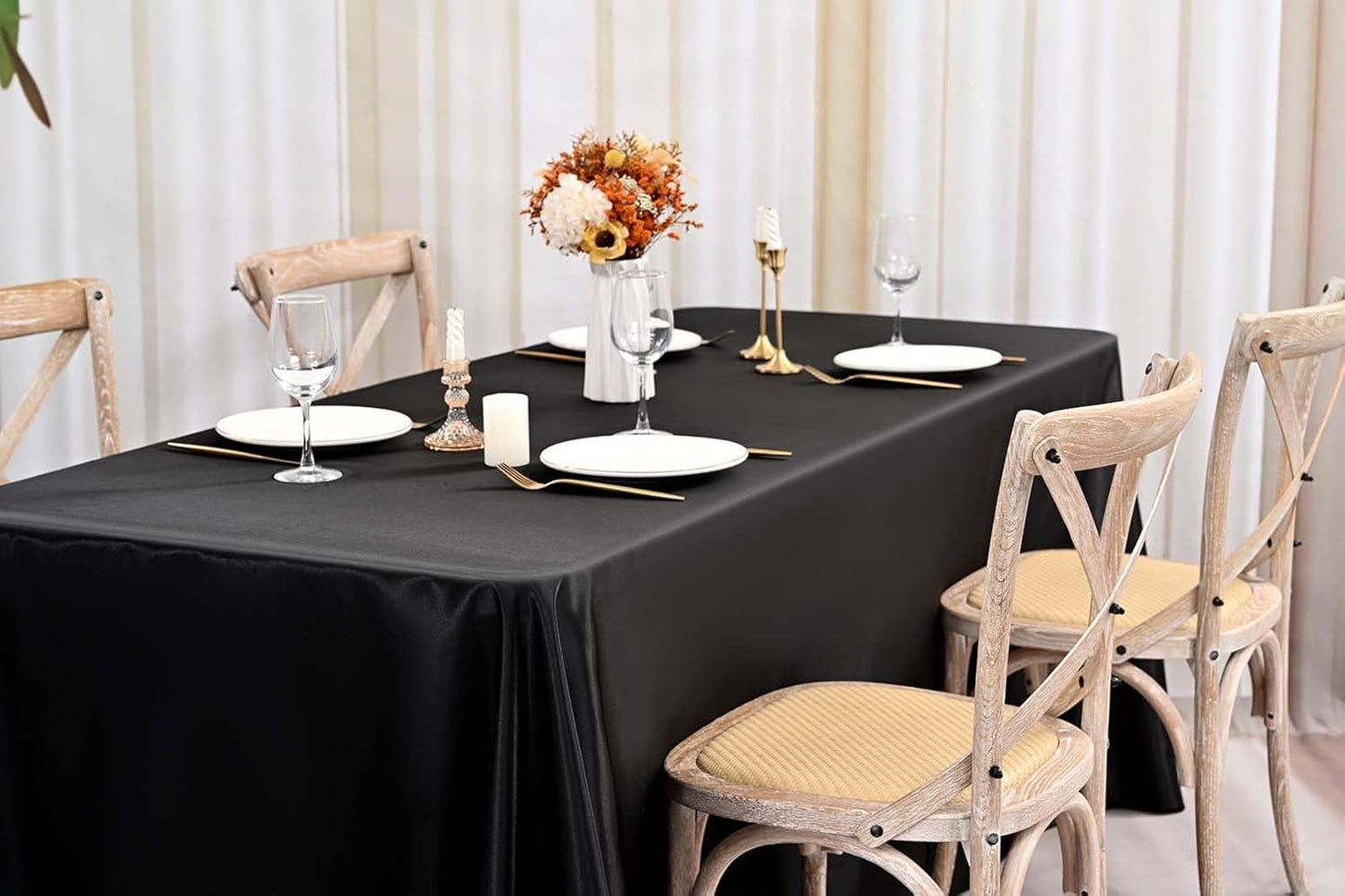 8 Pack Satin Tablecloth 90 x 156 Inch Black Rectangle Silky Satin Table Cover,Bright Silk Smooth Table Cloth,Overlay Silky Table Cover for Wedding Party Banquet Event Dining Decoration
