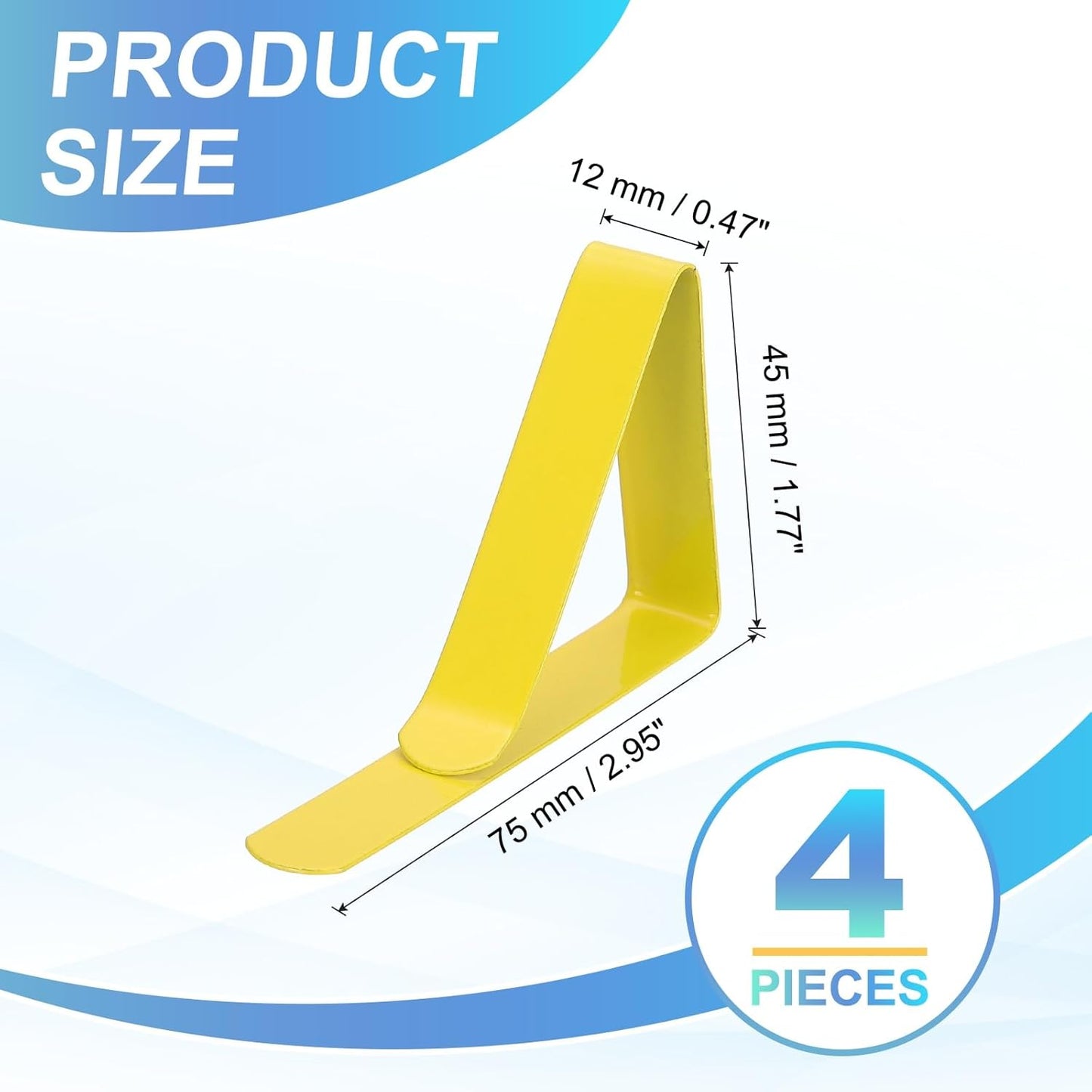 uxcell 4 Pack Tablecloth Clips, Stainless Steel Table Cloth Cover Clamps, 2.95" x 1.77" Windproof Holder Clips for Home Party Picnic Wedding Camping Dining Tables, Yellow