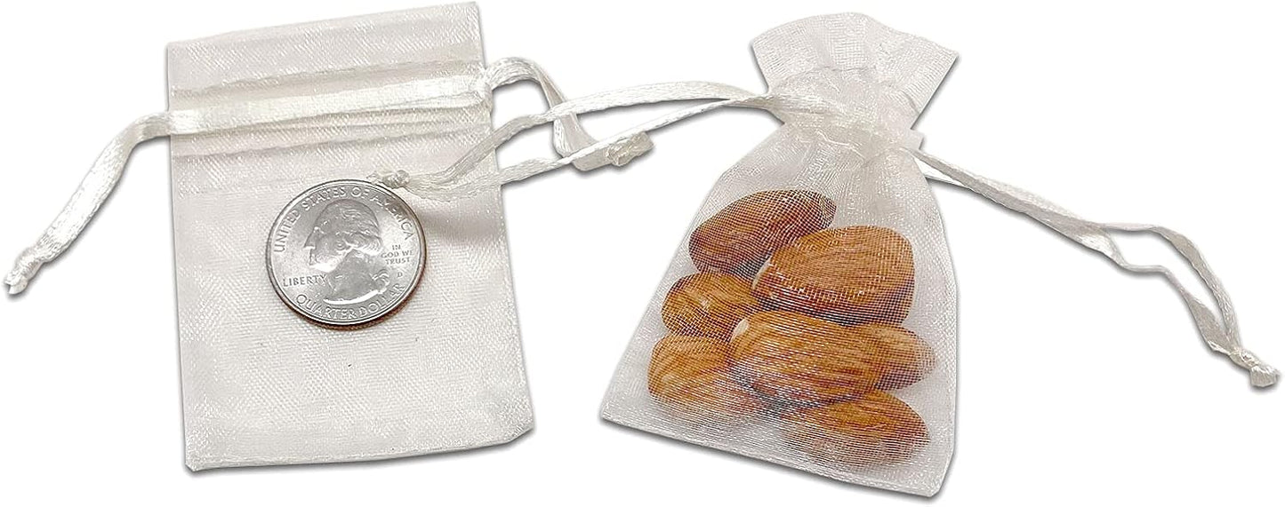 TheDisplayGuys 48-Pack 2" x 2-3/4" Cream/Beige Sheer Organza Gift Bags with Drawstring, Jewelry Candy Treat Wedding Party Favors Mesh Pouch