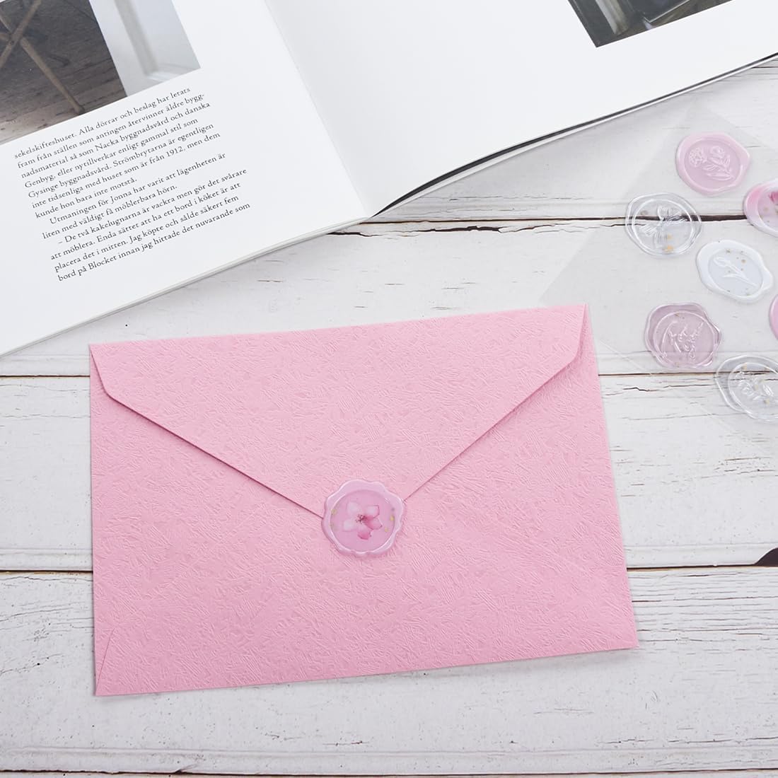 30 Pieces A6 Envelopes with 30 Seal Stickers, 6.32 x 4.45 inch Envelopes for 4 x 6 Wedding Invitation Cards, Greeting Cards, Graduation, Birthday Party Invitations, Pink.