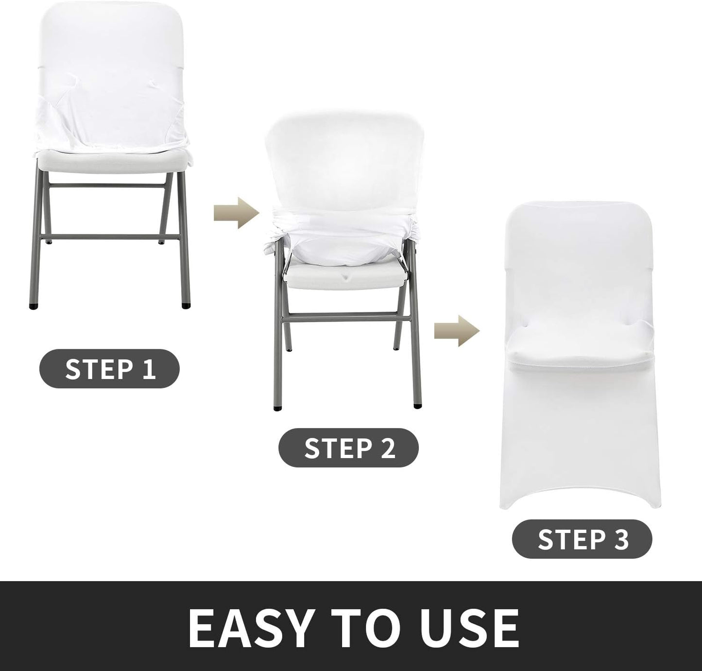 Peomeise Stretch Spandex Folding Chair Cover for Wedding Party Dining Banquet Event (White,50pcs)