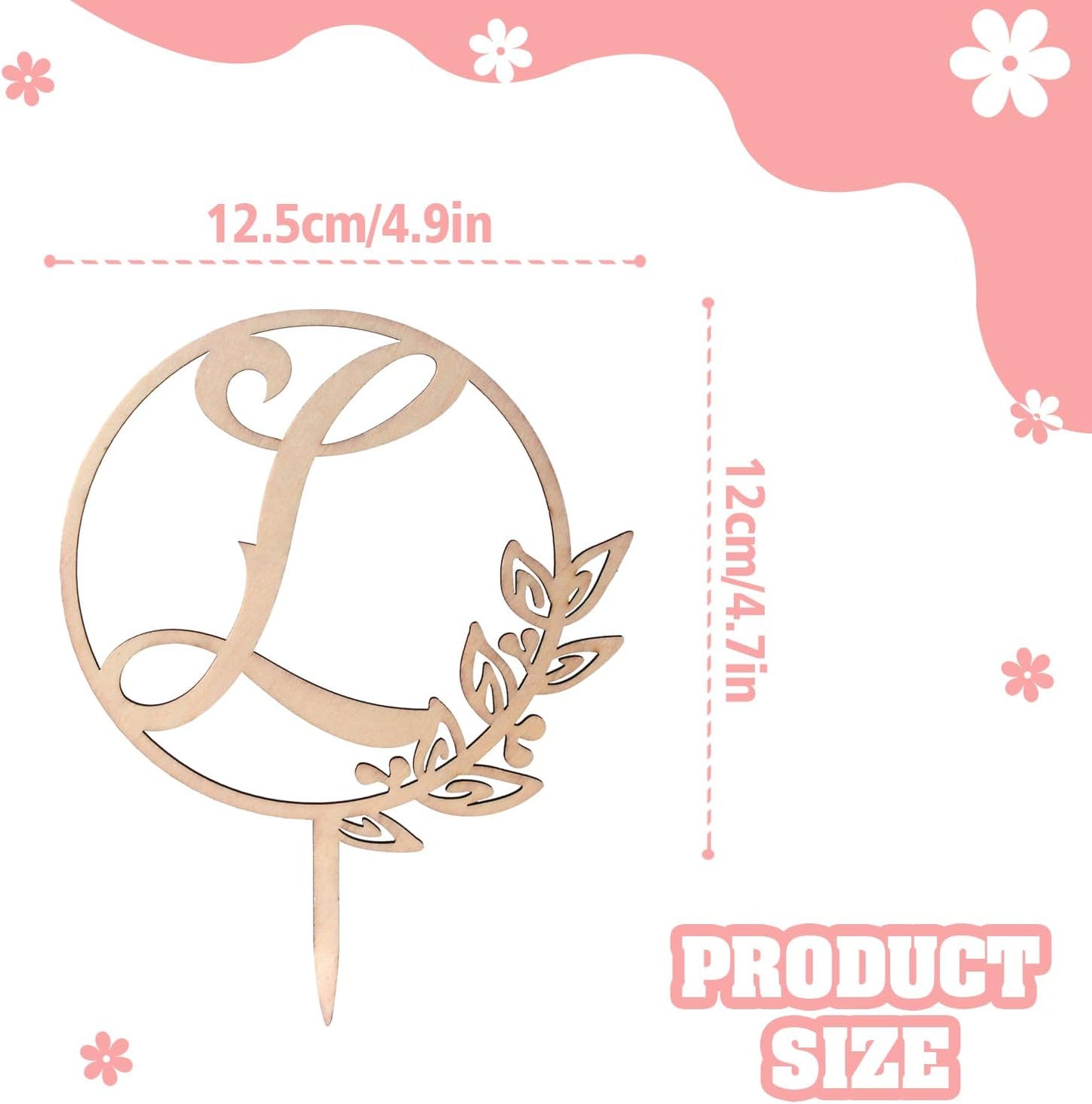 LINGTEER Personalized Inital Letter L Wooden Cake Topper Perfect for Birthday Rustic Wedding Anniversary Party Keepsake Decoration